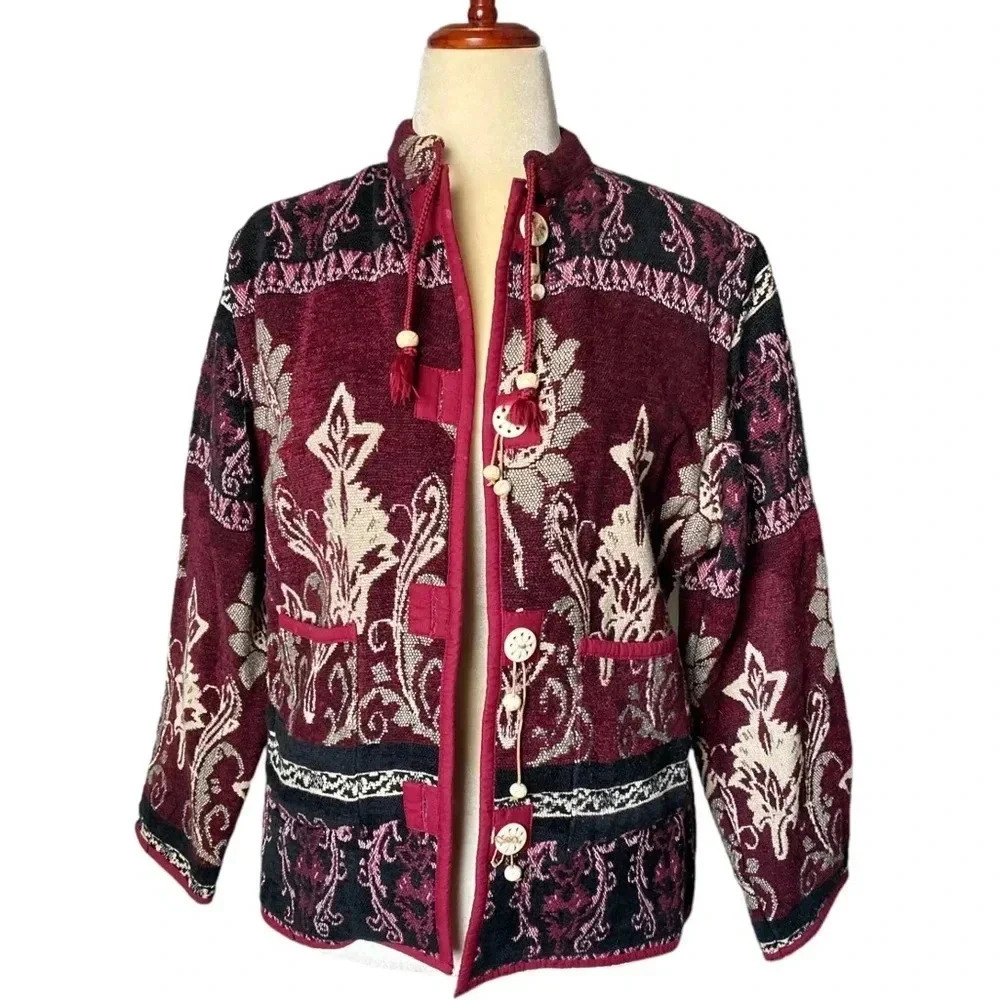 FLASHBACK Womens Vtg 80s Indian Embroidered Boho Tapestry Woven Jacket M